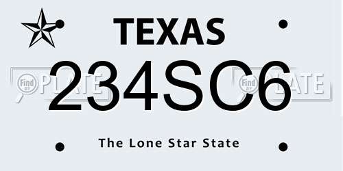 234SC6 Texas License Plate