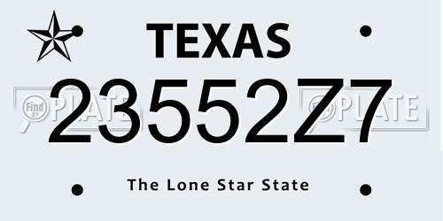 23552Z7 Texas License Plate