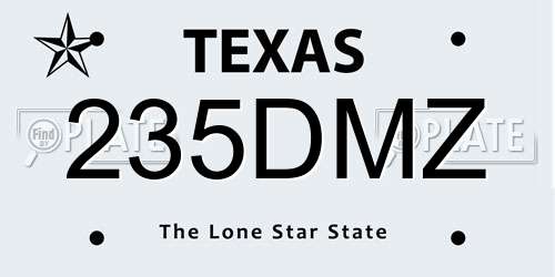 235DMZ Texas License Plate