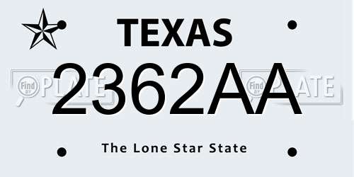 2362AA Texas License Plate