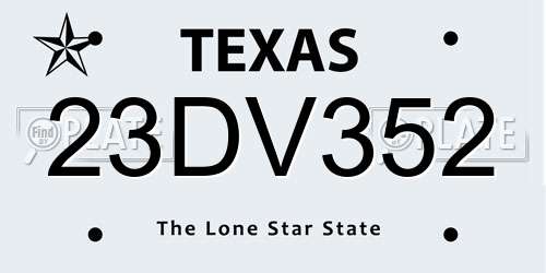 23DV352 Texas License Plate