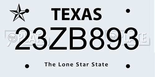 23ZB893 Texas License Plate