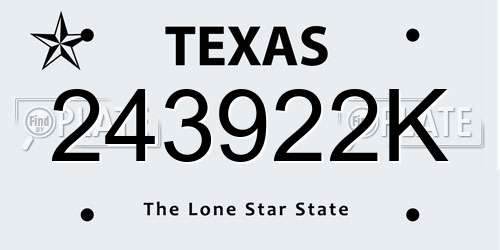 243922K Texas License Plate