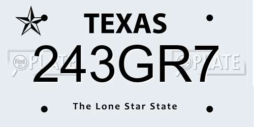 243GR7 Texas License Plate