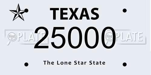 25000 Texas License Plate
