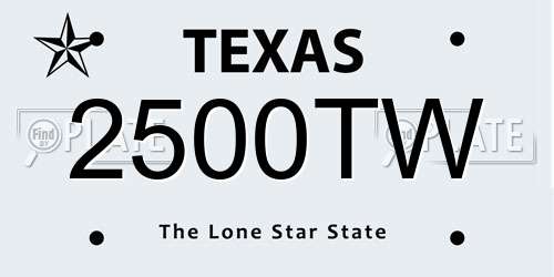 2500TW Texas License Plate