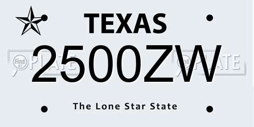 2500ZW Texas License Plate