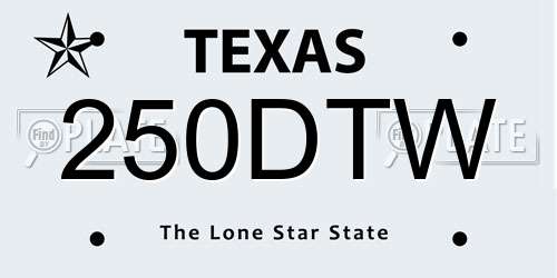 250DTW Texas License Plate