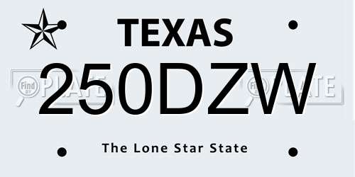 250DZW Texas License Plate