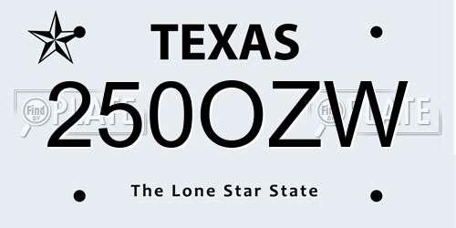 250OZW Texas License Plate