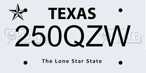 250QZW Texas License Plate