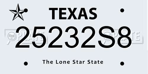 25232S8 Texas License Plate
