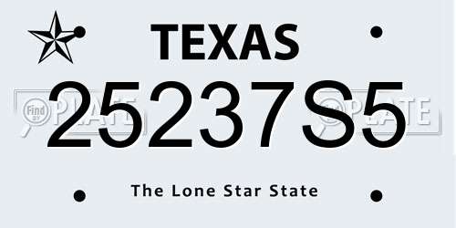 25237S5 Texas License Plate