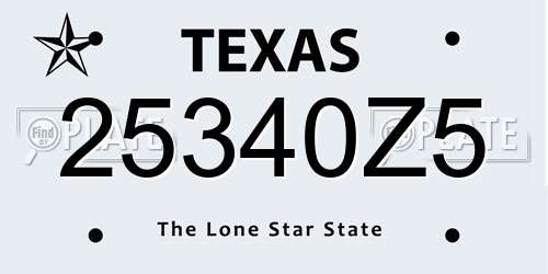 25340Z5 Texas License Plate