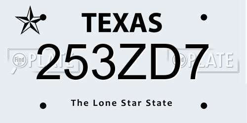 253ZD7 Texas License Plate