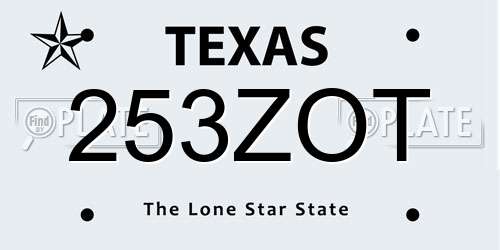 253ZOT Texas License Plate