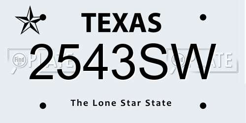 2543SW Texas License Plate