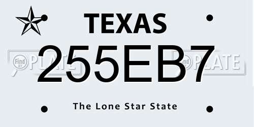 255EB7 Texas License Plate
