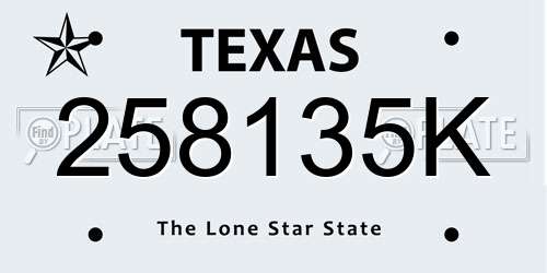 258135K Texas License Plate