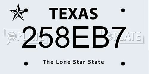 258EB7 Texas License Plate