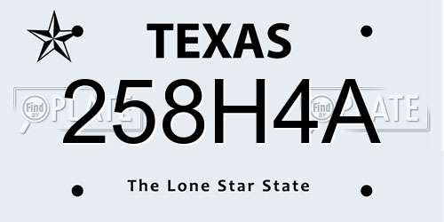 258H4A Texas License Plate