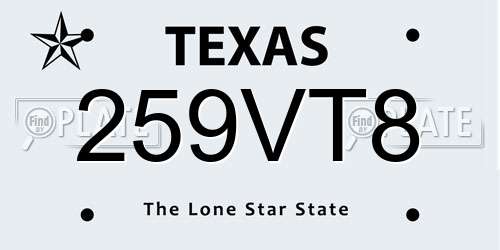 259VT8 Texas License Plate