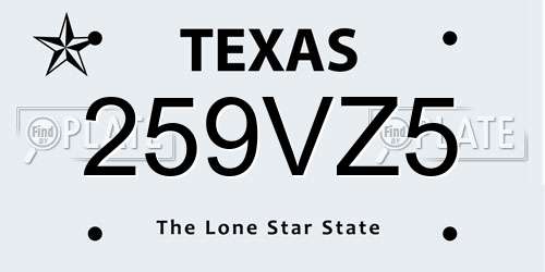 259VZ5 Texas License Plate