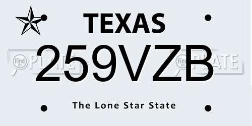 259VZB Texas License Plate