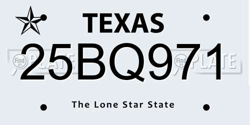 25BQ971 Texas License Plate