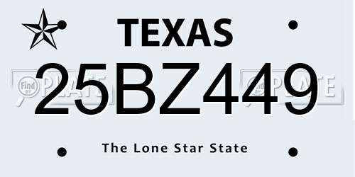25BZ449 Texas License Plate