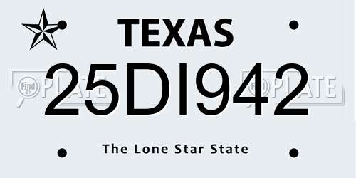 25DI942 Texas License Plate