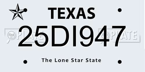 25DI947 Texas License Plate