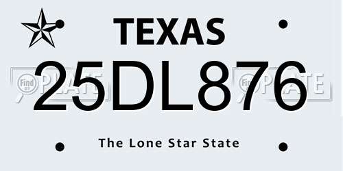 25DL876 Texas License Plate