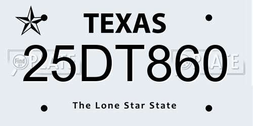 25DT860 Texas License Plate