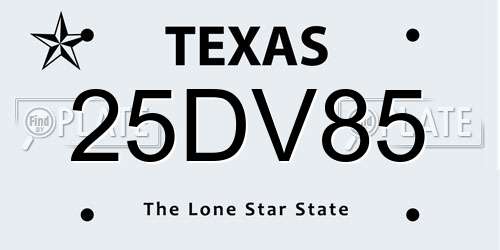 25DV85 Texas License Plate