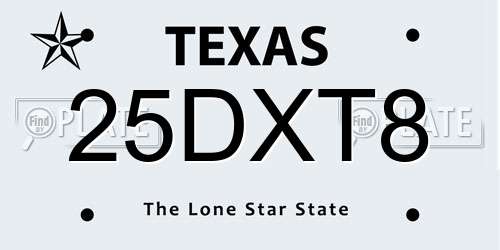 25DXT8 Texas License Plate
