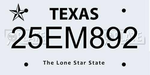 25EM892 Texas License Plate