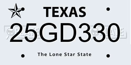 25GD330 Texas License Plate