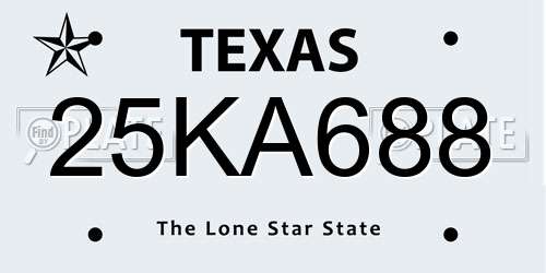 25KA688 Texas License Plate