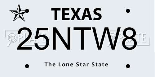 25NTW8 Texas License Plate