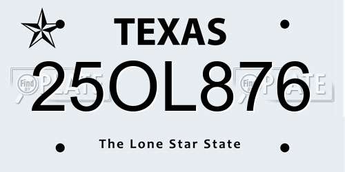 25OL876 Texas License Plate