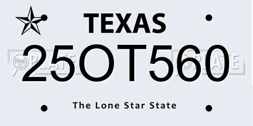 25OT560 Texas License Plate