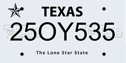 25OY535 Texas License Plate