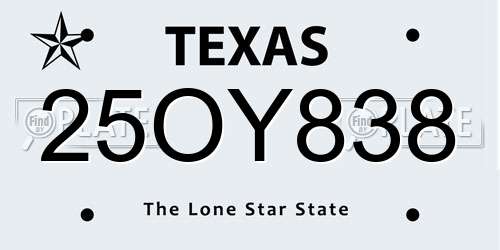 25OY838 Texas License Plate