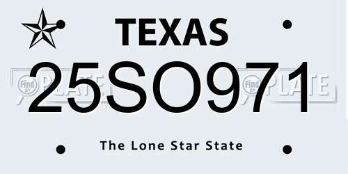 25SO971 Texas License Plate