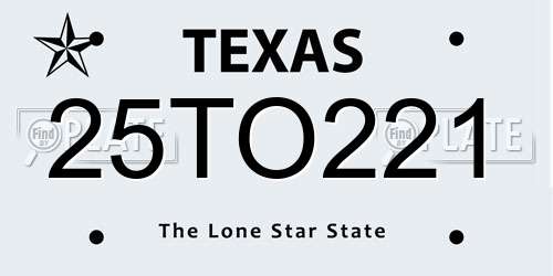 25TO221 Texas License Plate