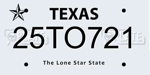 25TO721 Texas License Plate