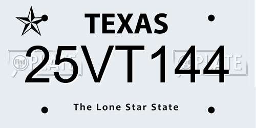 25VT144 Texas License Plate