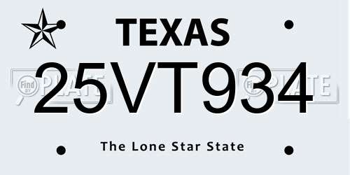 25VT934 Texas License Plate