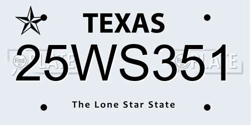 25WS351 Texas License Plate
